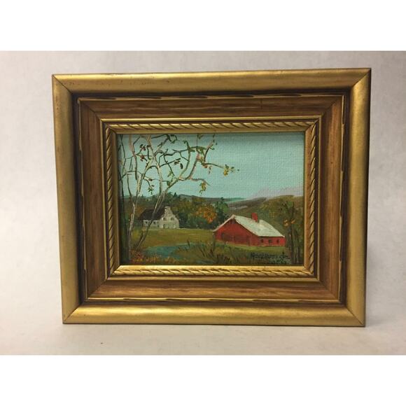 Unbranded Other - Framed Horizontal Barn and River on Hill Landscape in Acrylic